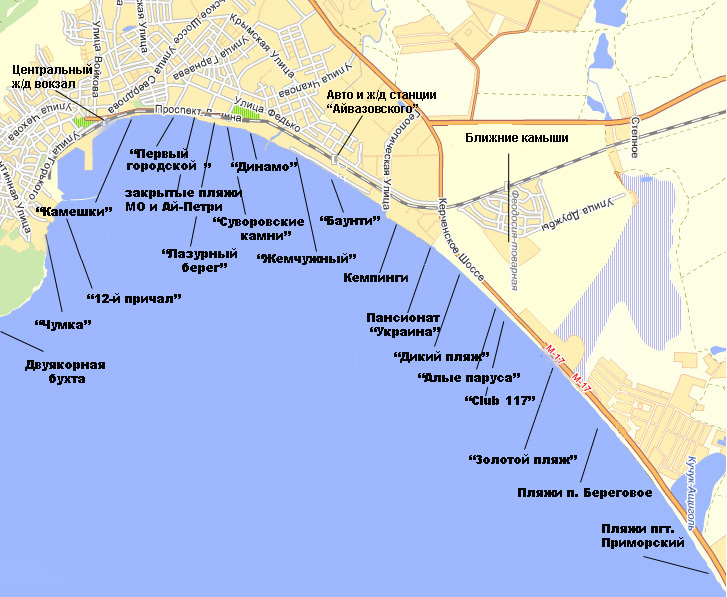 Феодосия карта пляжей